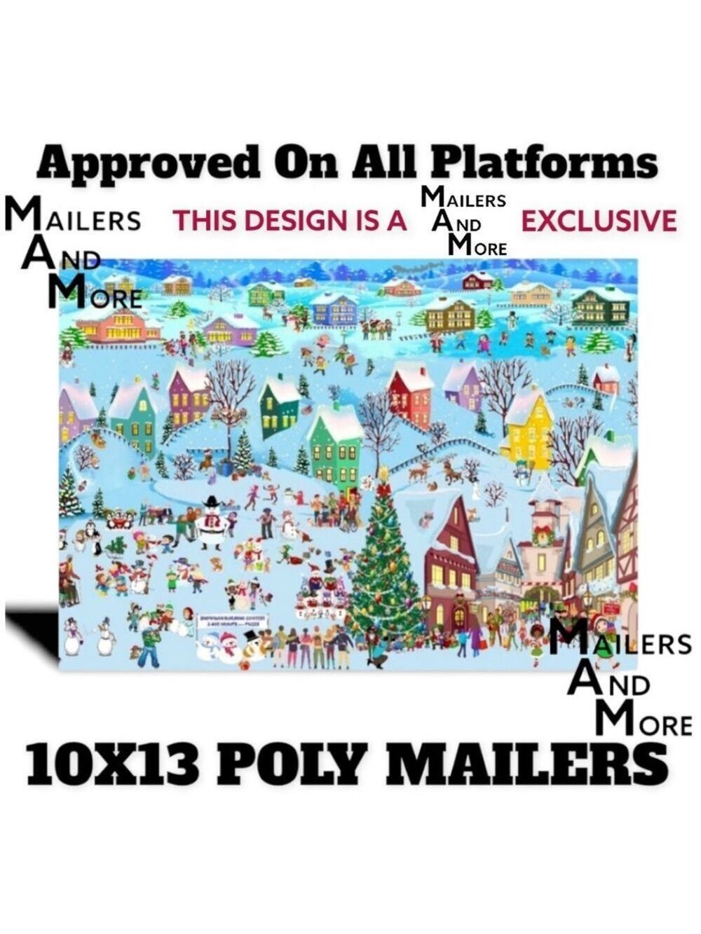 50 10X13 Poly Mailers Christmas Village Snow, Town, Tree and Santa PRICE IS FIRM - Picture 4 of 5